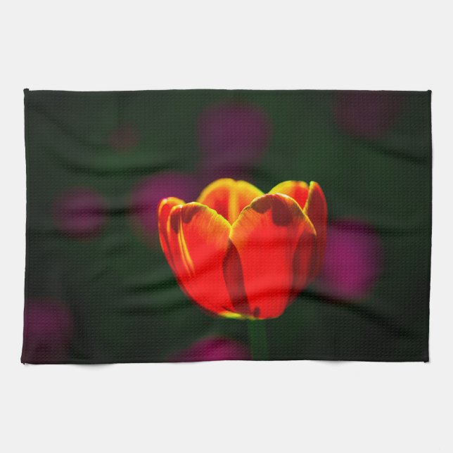 Red tulip flower kitchen towel (Horizontal)