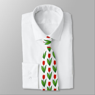 Red tulip flower pattern custom colour neck tie