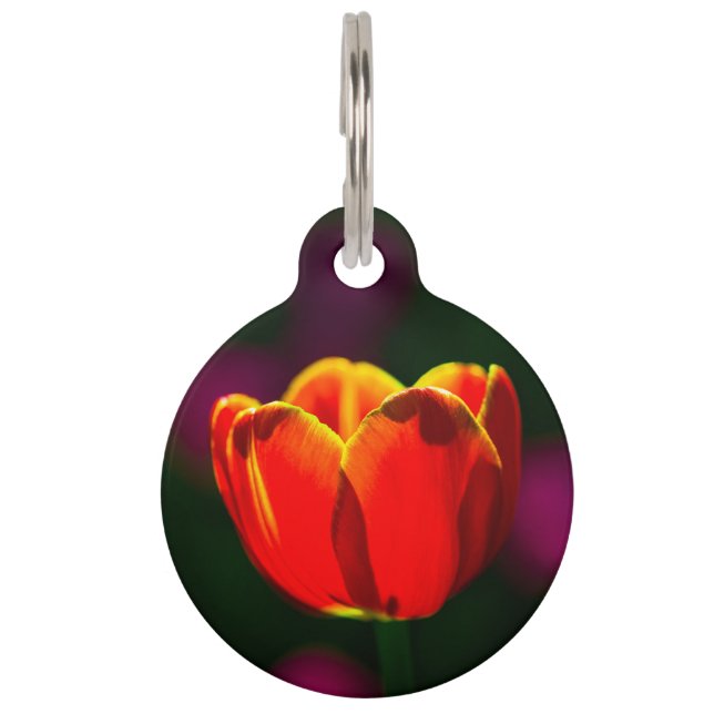 Red tulip flower pet tag (Front)