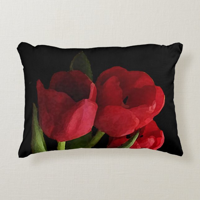 Red Tulip Flowers Accent Pillow (Front)