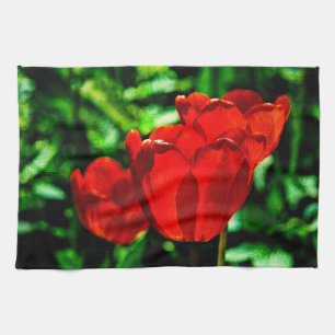 Red tulip flowers kitchen towel