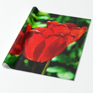 Red tulip flowers wrapping paper