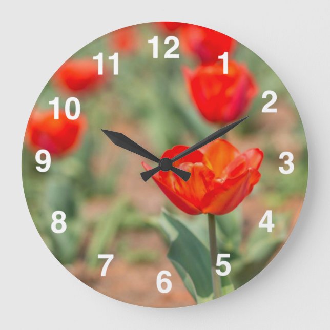Red Tulip Garden Large Clock (Front)