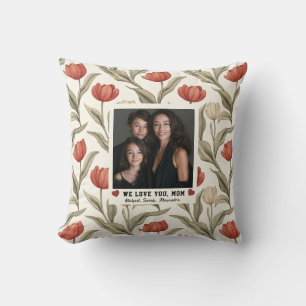 Red Tulip Garden New Mom Mama Keepsake Throw Pillow