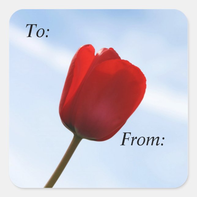 Red Tulip Gift Tag Sticker (Front)