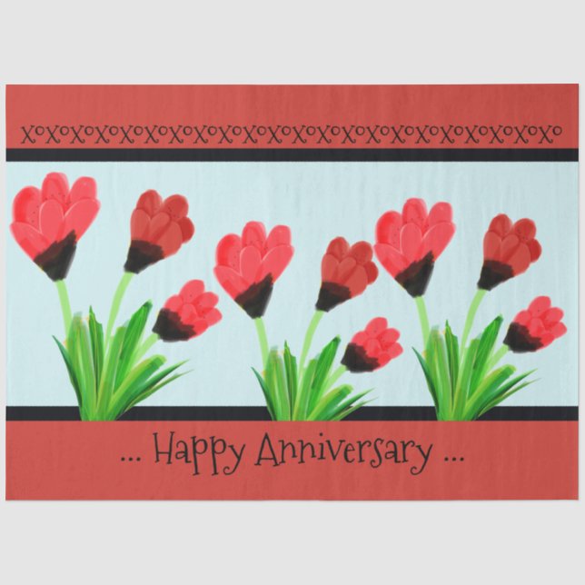 Red Tulip Happy Anniversary Tissue-paper Tissue Paper (Front)