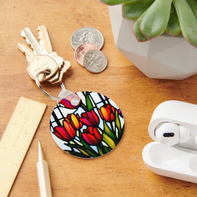 Red Tulip Leadlight, Keychain (Desk)