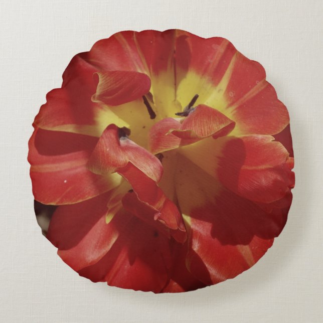 Red Tulip Leaves Round Pillow (Front)