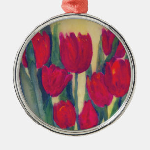 red tulip metal ornament