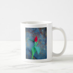 Red Tulip on Blue Grey Slate Coffee Mug
