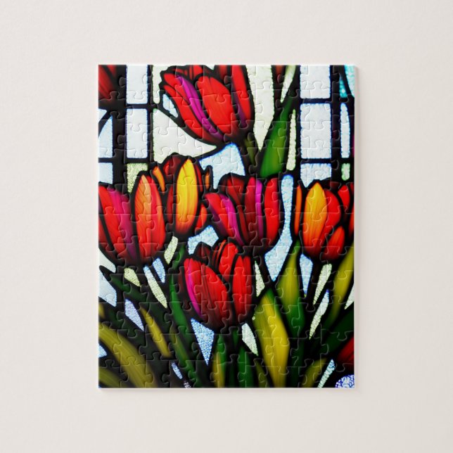 Red Tulip On Stained Glass, Jigsaw Puzzle (Vertical)