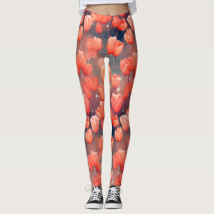 Red Tulip Pattern Leggings