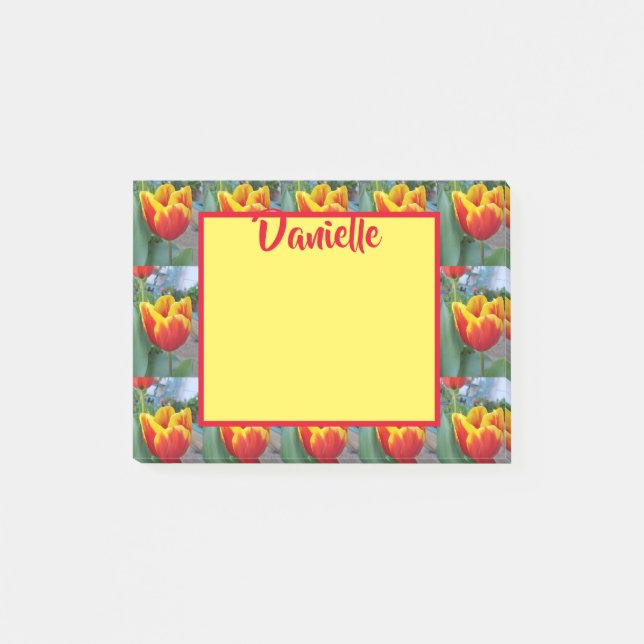 Red Tulip photo Womans Name Post It Notes (Front)
