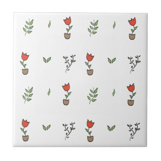 Red Tulip Potted Plant Pattern Tile