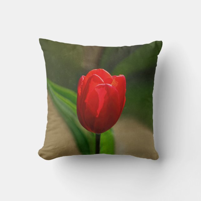 Red Tulip Spring Flower Throw Pillow (Front)