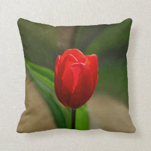 Red Tulip Spring Flower Throw Pillow