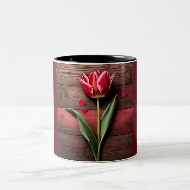 Red Tulip  Two-Tone Coffee Mug (Center)