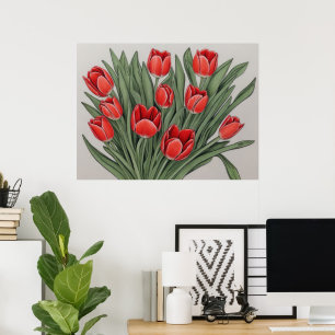 Red Tulip Watercolor Flowers Poster
