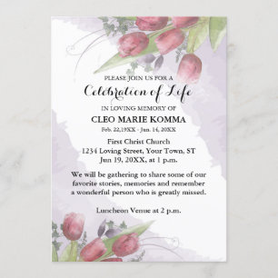Red Tulip Watercolor Memorial Invitation