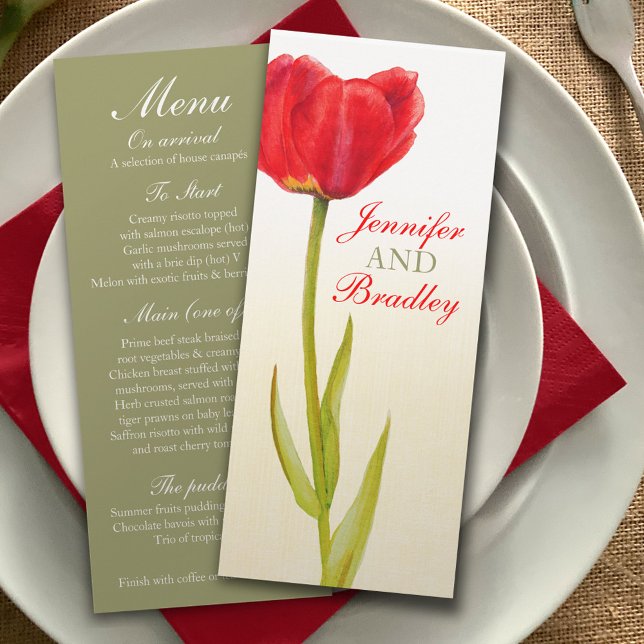 Red tulip wedding reception dinner menu invitation (Creator Uploaded)