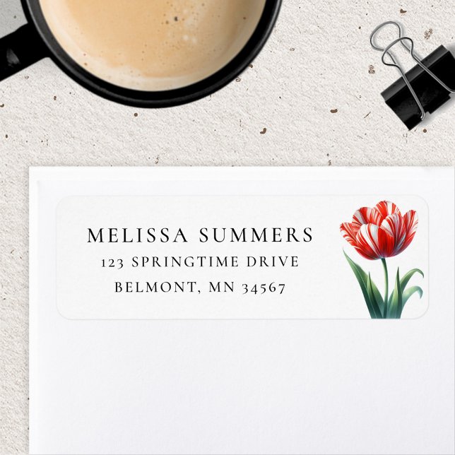 Red Tulip with White Stripes Return Address Label (Creator Uploaded)