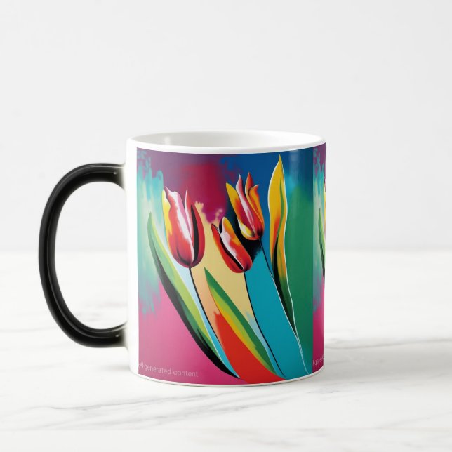 Red tulips abstract design magic mug (Left)