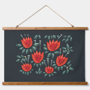 Red Tulips Abstract Floral Spring Hanging Tapestry