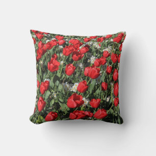 Red Tulips and White Primroses Throw Pillow