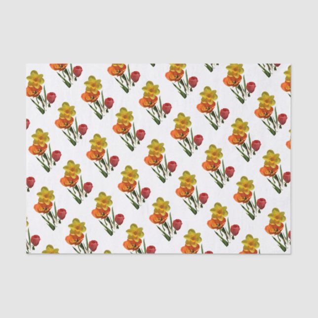 Red tulips and yellow daffodil flowers tissue paper (Front)