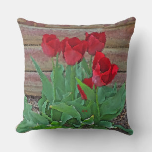 Red Tulips Art Throw Pillow