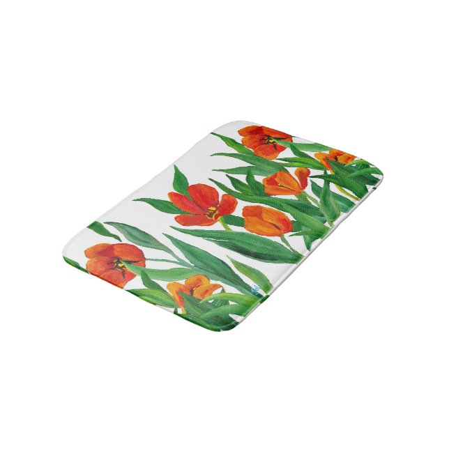 Red Tulips Bath Mat (Angled)