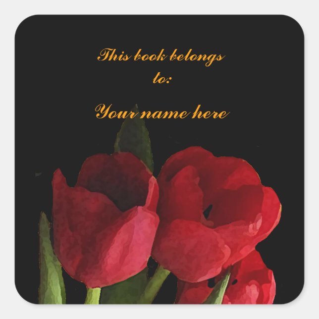 Red Tulips Bookplate Square Sticker (Front)