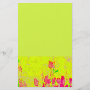 Red Tulips Border Yellow Green Stationery