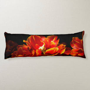 Red tulips dark background body pillow