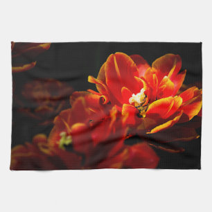 Red tulips dark background kitchen towel