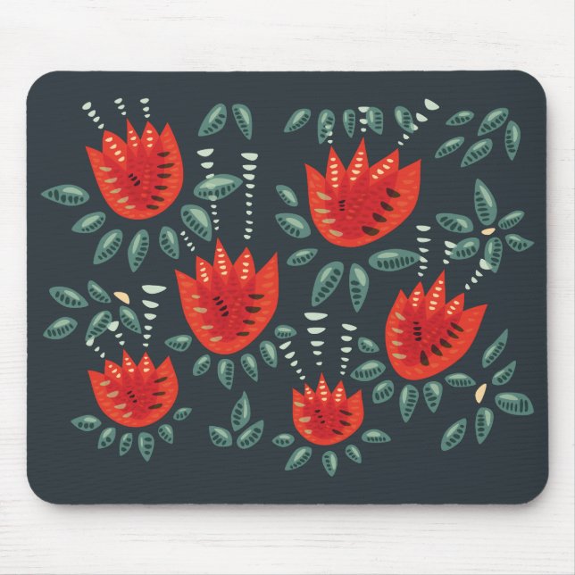 Red Tulips Decorative Abstract Dark Floral Pattern Mouse Pad (Front)