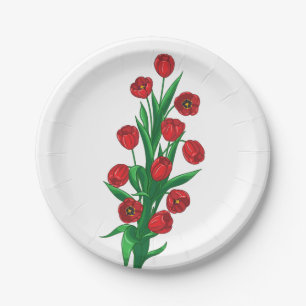 Red Tulips Floral Thank You Wedding Spring Flowers Paper Plate