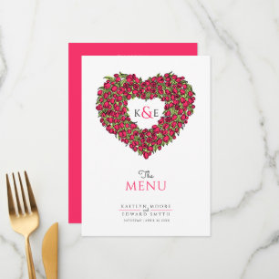 Red tulips heart wreath monogram wedding menu