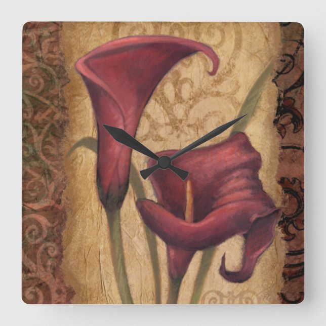 Red Tulips I Square Wall Clock (Front)
