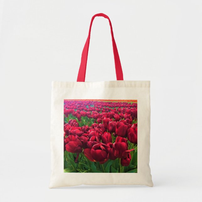Red Tulips in a Field, Oregon Tote Bag (Front)