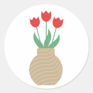 Red tulips in vase classic round sticker