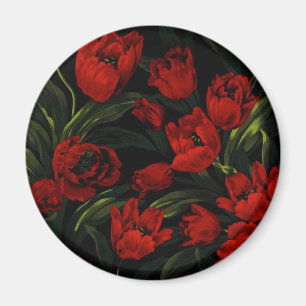 Red Tulips on Black Magnet