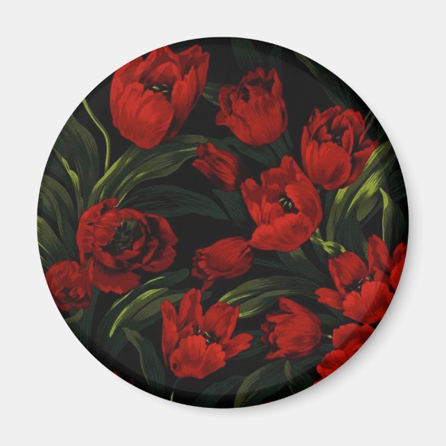 Red Tulips on Black Magnet (Front)