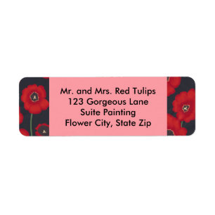 Red Tulips on Black Painting Address Labels