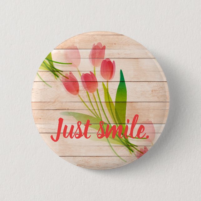 Red Tulips on Clean Wood Background 2 Inch Round Button (Front)