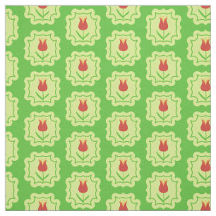 Red Tulips on Green - Retro Spring Floral Pattern Fabric