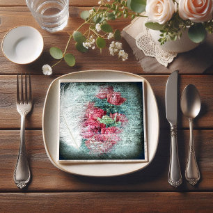 Red Tulips Ostrich Feather Ephemeral Decoupage Napkin