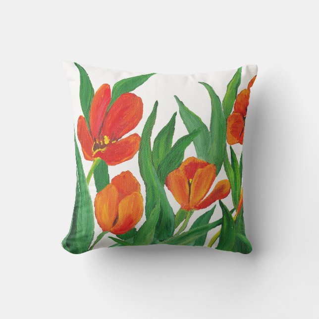 Red Tulips Outdoor Pillow (Front)