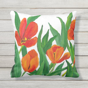 Red Tulips Outdoor Pillow