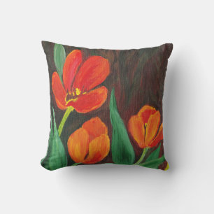 Red Tulips Outdoor Pillow